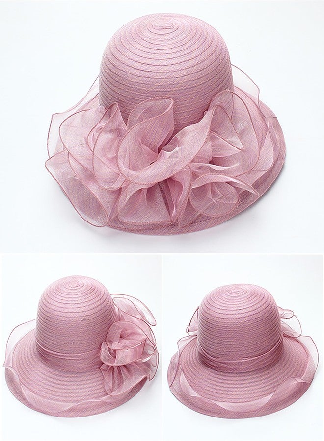 CXQRR Kentucky Organza Derby Hats for Women Church Tea Fascinator Wide Brim Sun Hat for Ladies Light Purple - Image 2